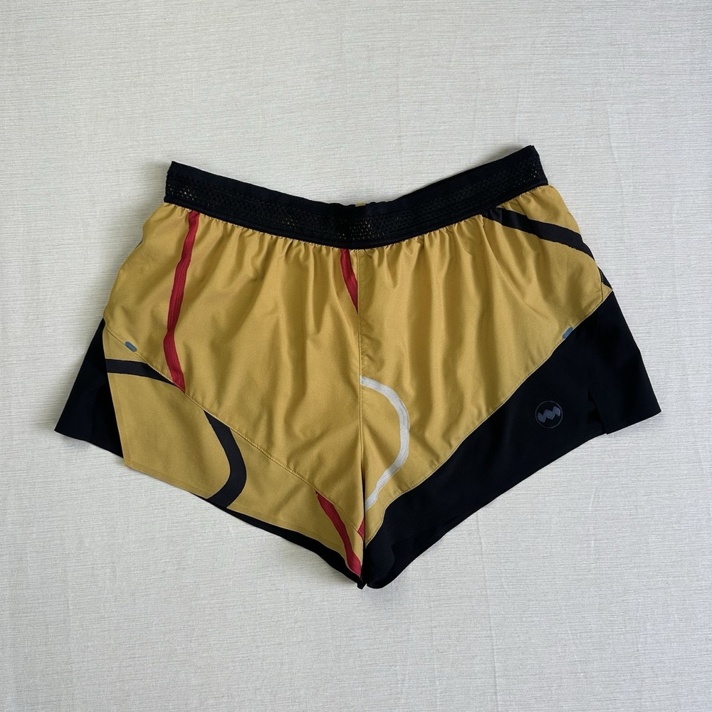 Janji AFO Split Shorts Running Athletic Men Medium Yellow Black Drawstring